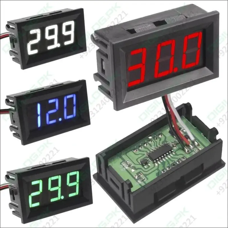 0–100V Red Led Digital Voltmeter Module – 3-Wire Panel-Mount Voltage Monitor 1