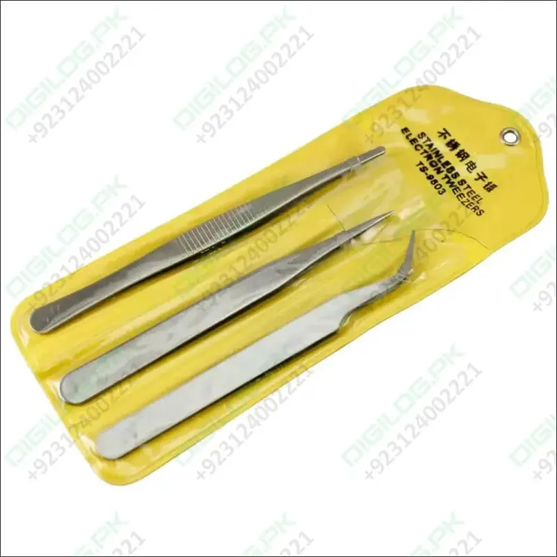 3-Piece Stainless Steel Electronic Tweezers – Precision Handling Tools 1