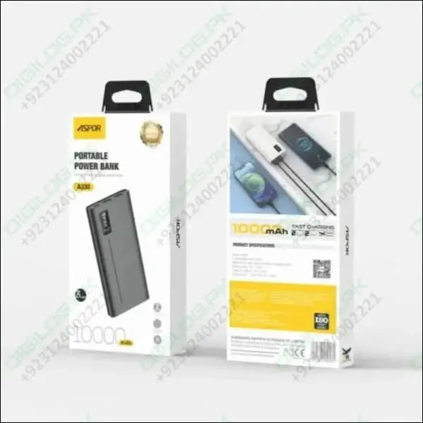 Aspor A335 Portable Power Bank – 10,000 Mah With Usb-A, Usb-C & Micro-Usb Outputs 1