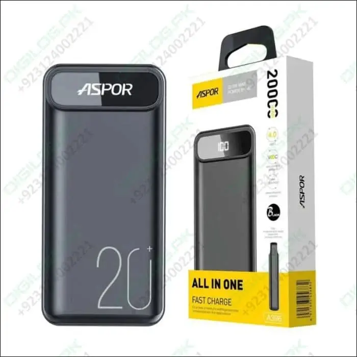 Aspor A396 Portable Power Bank – 20,000Mah High-Capacity External Battery 1