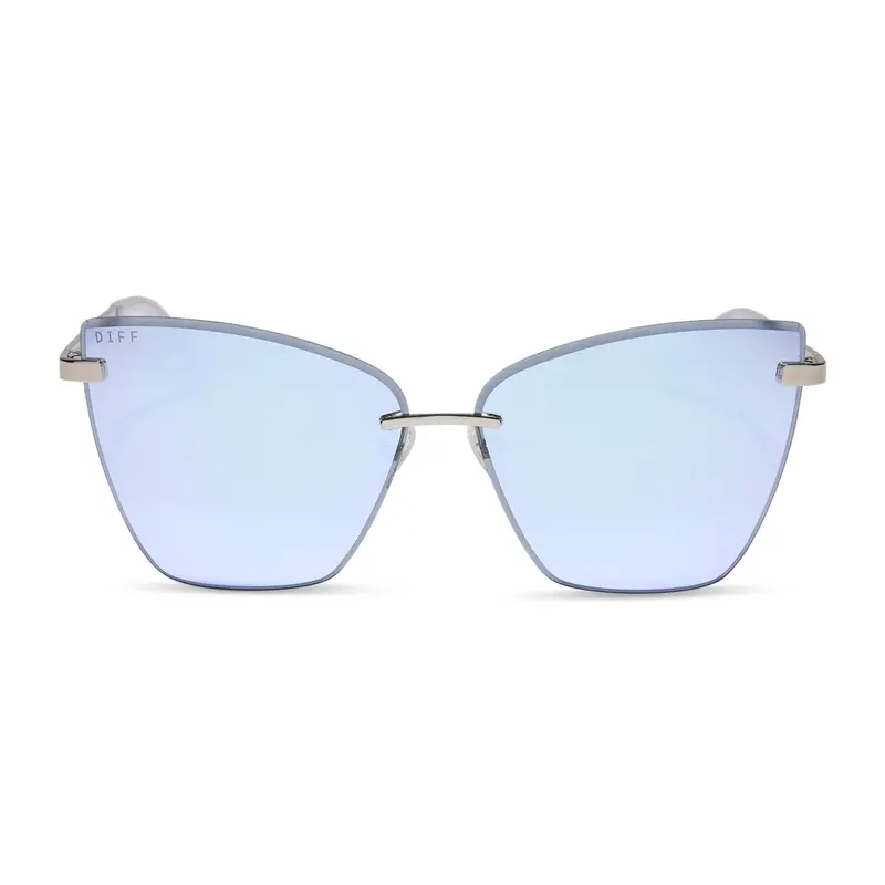 Becky V Sunglasses In Shiny Silver Frame With Lavender Mirror Lenses 1