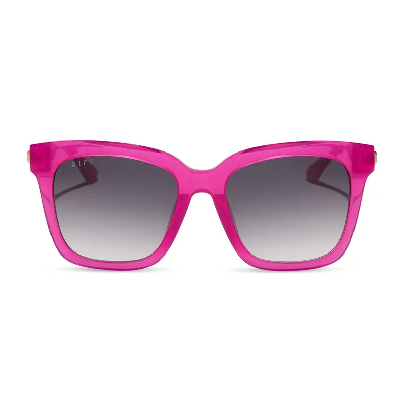 Bella Sunglasses In Bright Tulip Pink Frame With Gold Trim And Grey Gradient Lenses 1