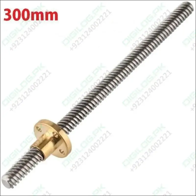 Brass-Threaded T8 Precision Rod – 300Mm × 8Mm Metric Screw Shaft With Matching Nut 1