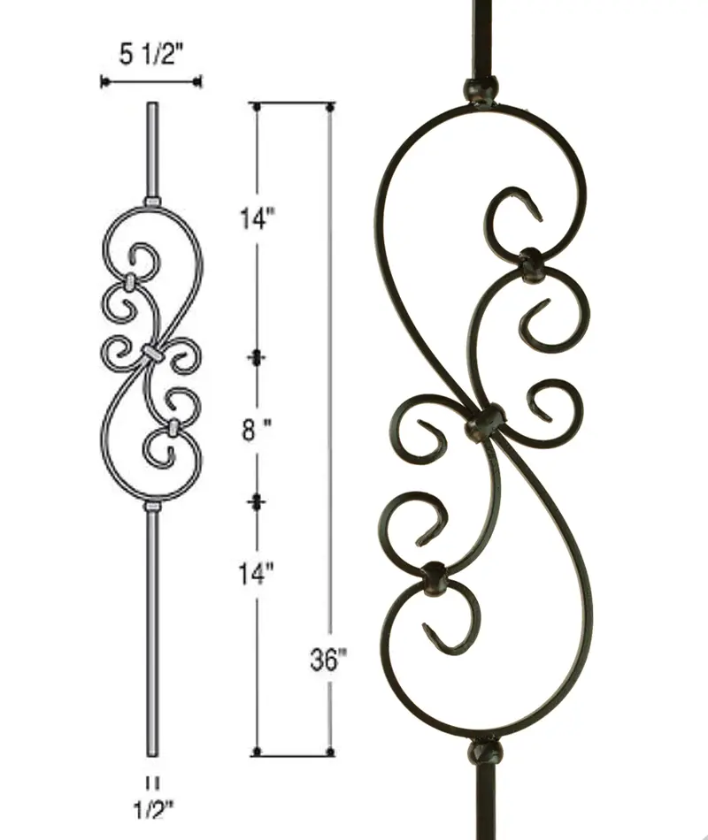 Compact Scroll Iron Baluster Model 2685 1