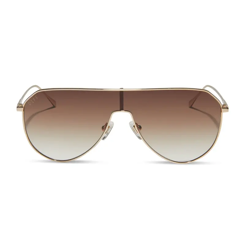 Dash Shield Sunglasses: Gold Frame With Brown Gradient Polarized Lenses 1