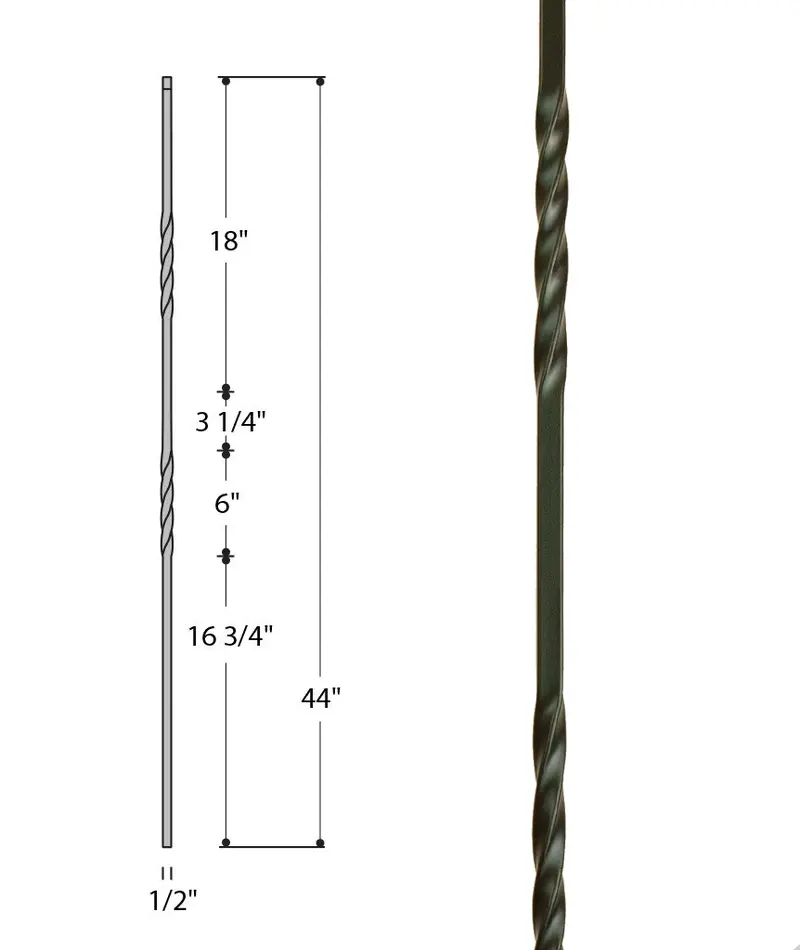 Double-Twist Iron Baluster – Alternate Finish (Model 2551) 1