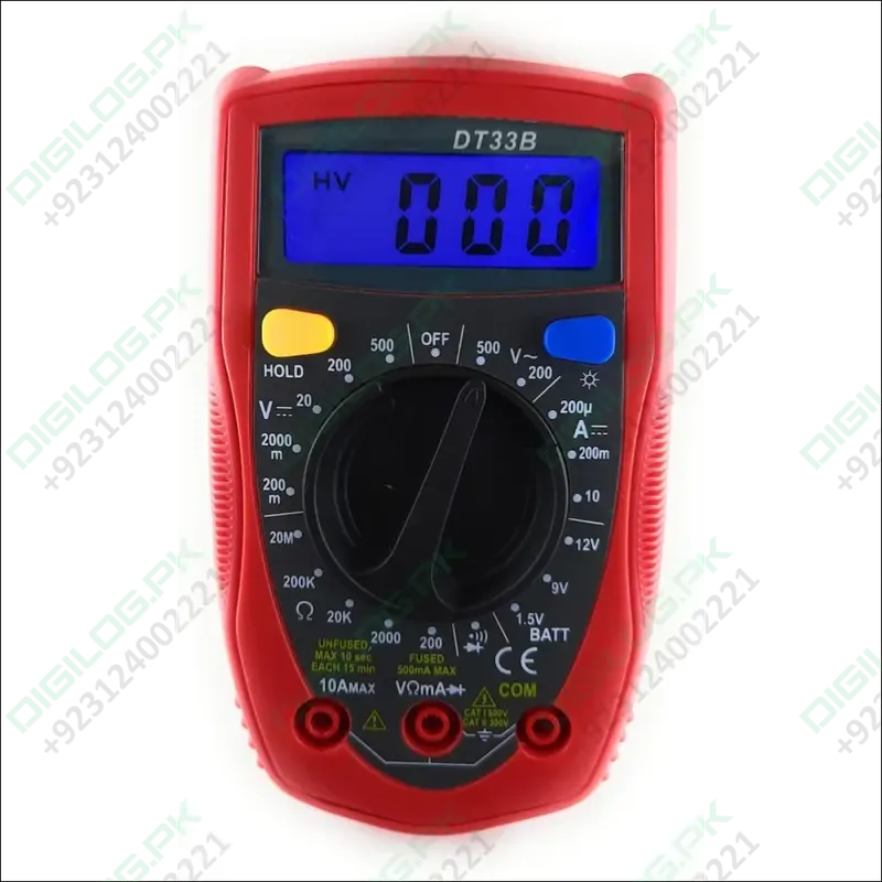 Dt33B Digital Multimeter: Ac/Dc Voltage & Dc Current Tester (2000 Count, Red/Black) 1