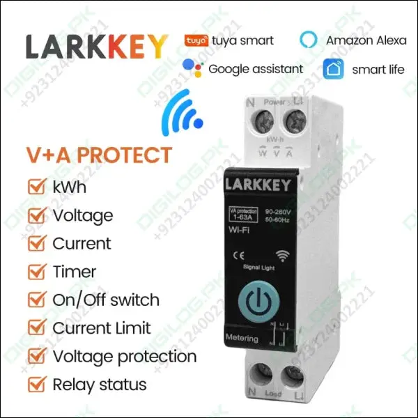 Larkkey Tuya-Compatible Wi-Fi Circuit Breaker – Din-Rail Smart Switch With Real-Time Power Monitoring & Protection 1