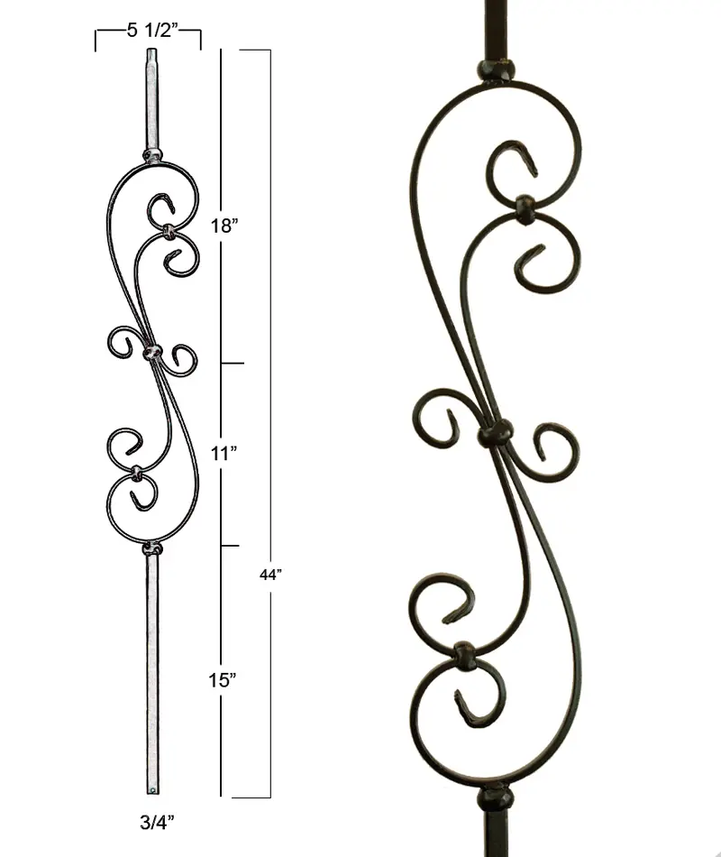 Mega Slim Scroll Iron Baluster – Style 2881 1
