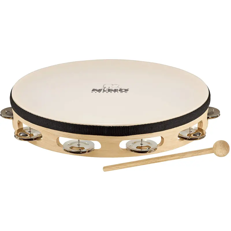 Meinl Nino Natural-Finish Headed Wood Tambourine (1 Row) 1