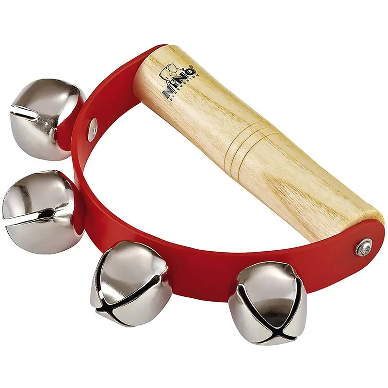 Meinl Nino Sleigh Bells With Ergonomic Wooden Handle – Red, 4-Bell Set 1