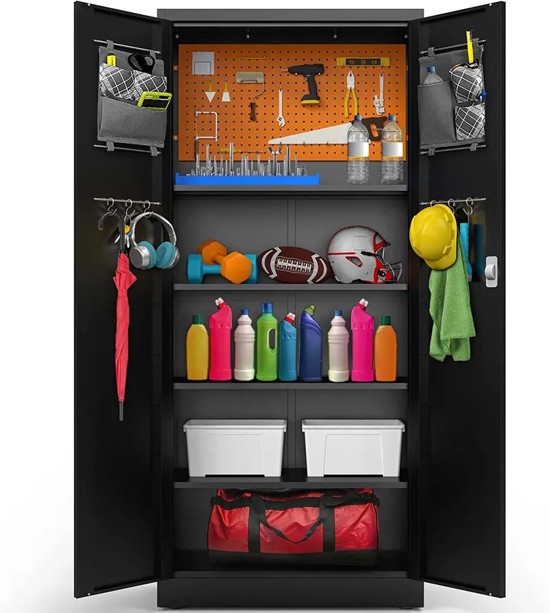 Metaltiger Heavy-Duty Metal Storage Cabinet – Garage Closet With Adjustable Shelves, Leg Levelers, Pegboard, And Accessories, 900-Lb Capacity (Black) 1