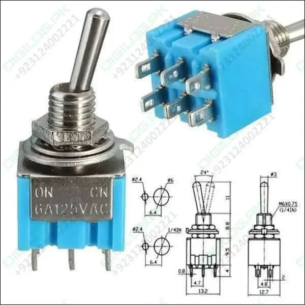 Mts-203 Mini Dpdt Toggle Switch – 6-Pin, 6A, 125Vac, 2-Position On/Off 1