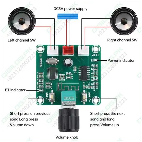 Pam8403 Dual-Channel Bluetooth 5.0 Audio Amplifier Board – Clear Sound Output (Hw-894) 1