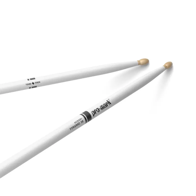 Promark Classic Forward 5B Drumsticks – Painted White, Oval Wood Tip 1