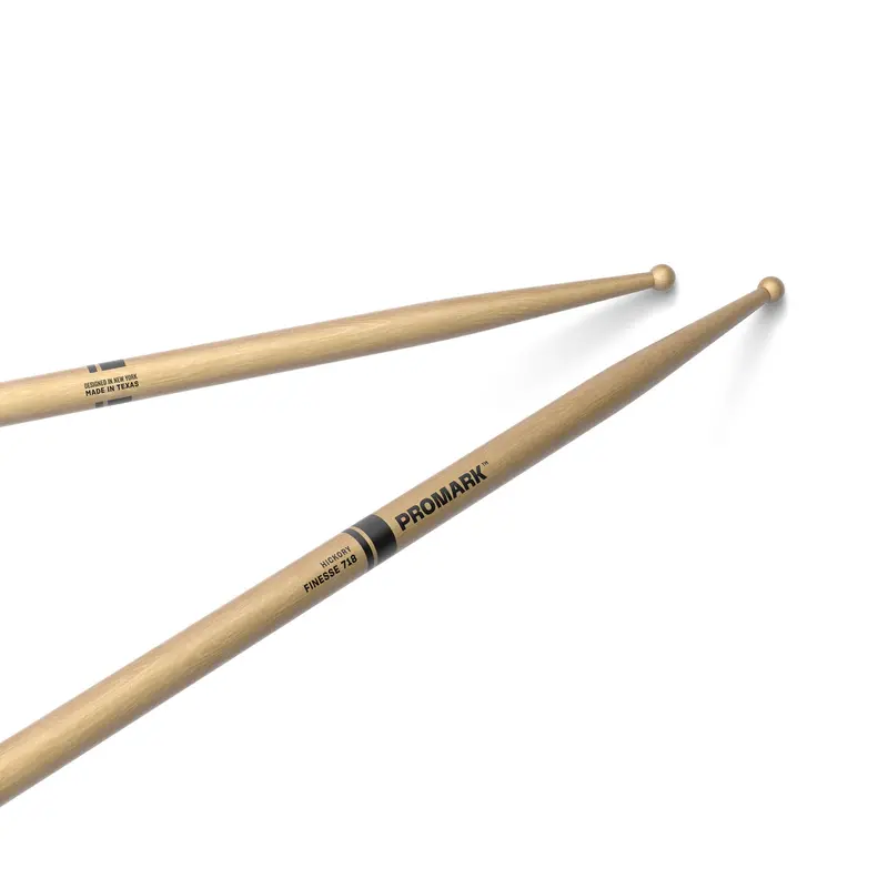 Promark Finesse 718 Hickory Drumsticks – Small Round Tip, Wood 1