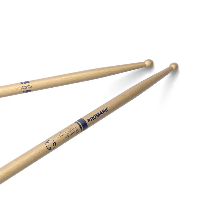 Promark Scott Johnson Light Hickory Drumsticks With Wood Tips 1