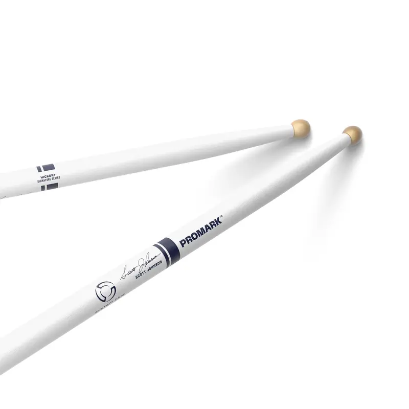 Promark Scott Johnson Painted White Hickory Drumsticks With Wood Tips 1