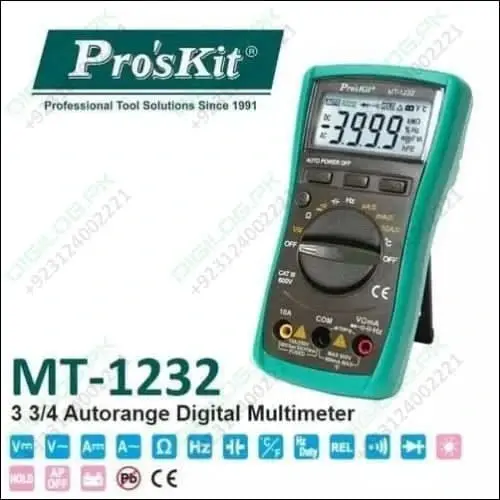 Proskit Mt-1232 Auto-Ranging Digital Multimeter – Ac/Dc Voltage, Current, Resistance & Temperature Tester 1