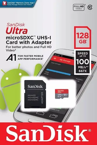 Sandisk Ultra Microsdxc Card – 128Gb, Class 10, 100Mb/S Read Speed 1