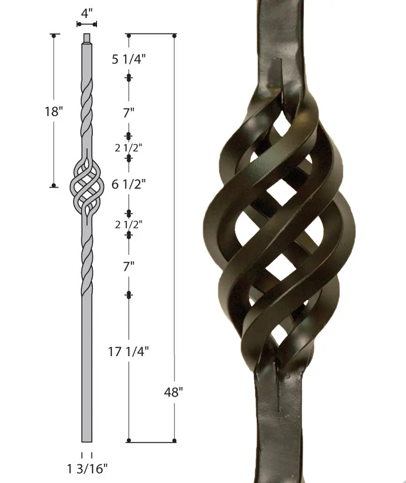 Single-Basket Iron Newel Post C-2450 1