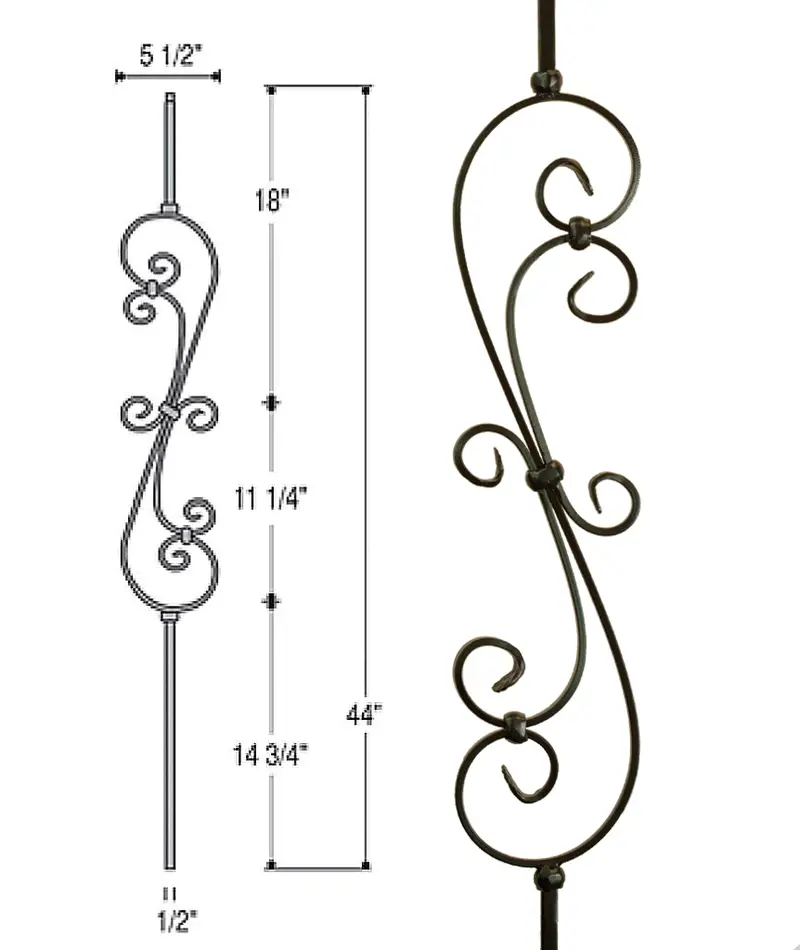 Slim Scroll Iron Baluster – Style 2581 1