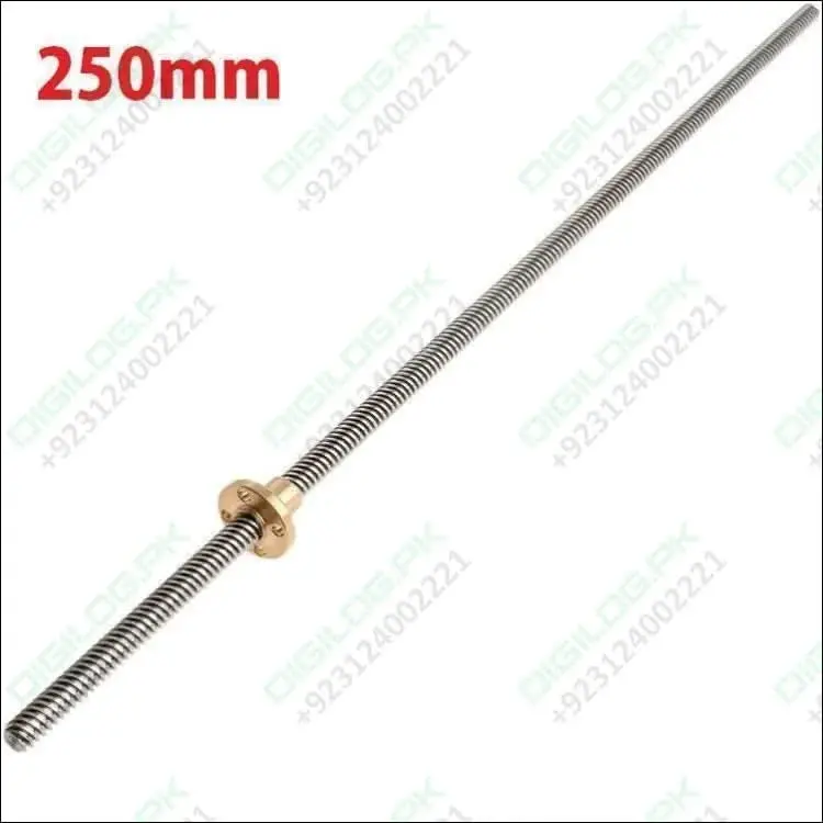 T8 Threaded Rod – 250Mm X 8Mm Stainless Steel Rod With Brass Lock Nut 1