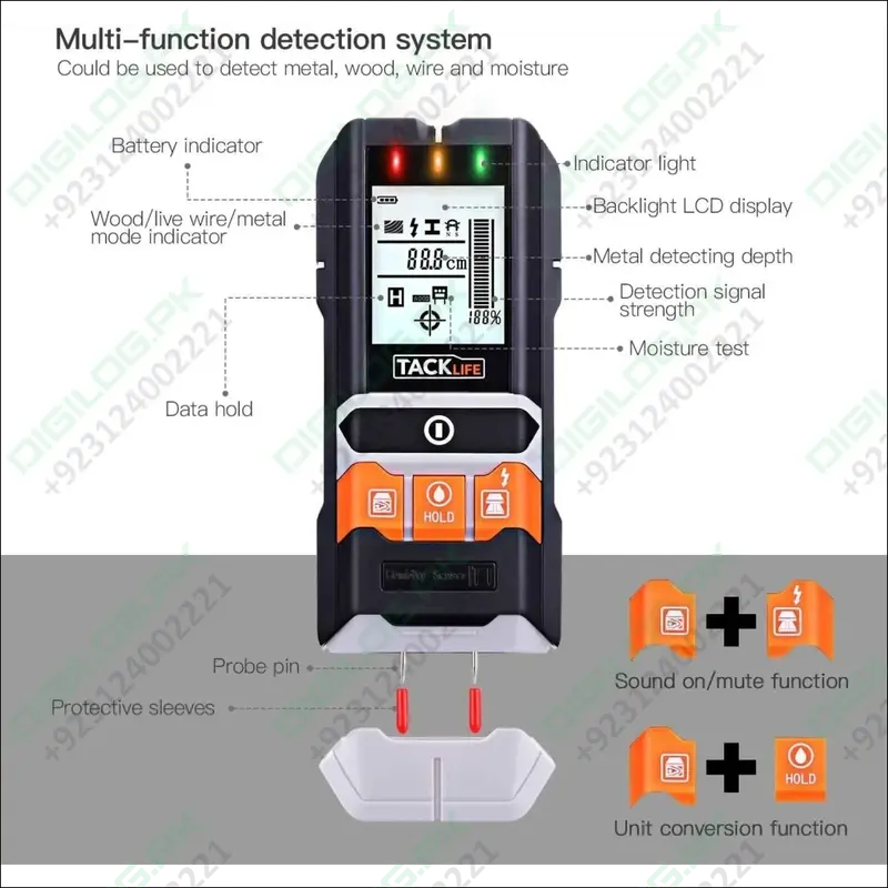 Tacklife Dms05 4-In-1 Wall Scanner – Lcd Digital Detector For Studs, Metal, Ac Wires & Moisture 1