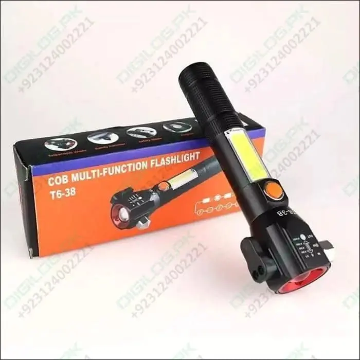 Waterproof Zoomable Cob Led Emergency Flashlight With Safety Hammer 1