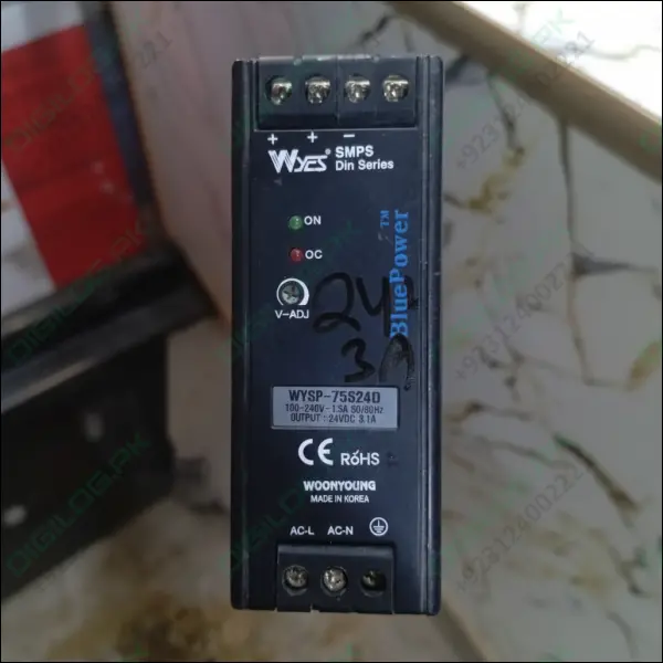 Wysp-75S24D Din-Rail Power Supply – 24Vdc, 4.1A, 75W Regulated Output 1