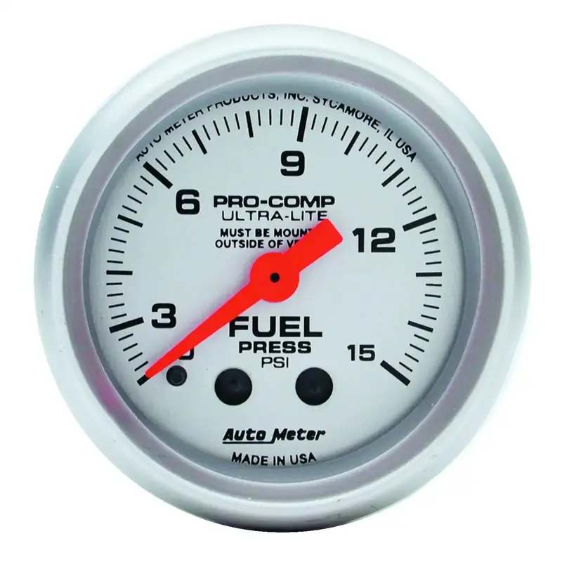 Autometer 4313 Mechanical Fuel Pressure Gauge – 2-1/16", 15 Psi, Ultra-Lite With Isolator 1
